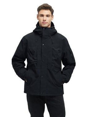 Mens Large 3 In 1 Winter Water-Resistant Snow Ski Jacket Zip Puffer Jacket Black